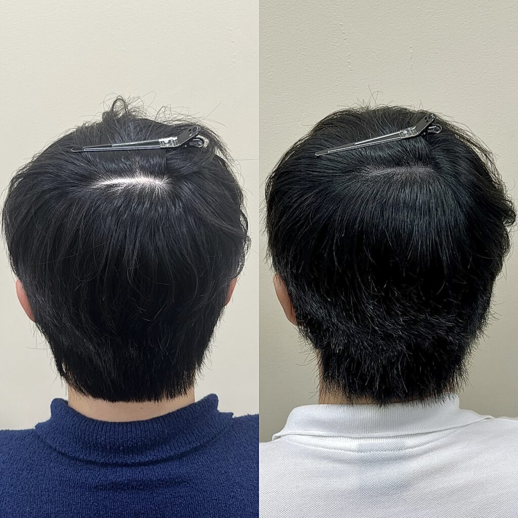 모발이식 채취 부위에 남은 뒷머리 흉터를 가린 전후 비교