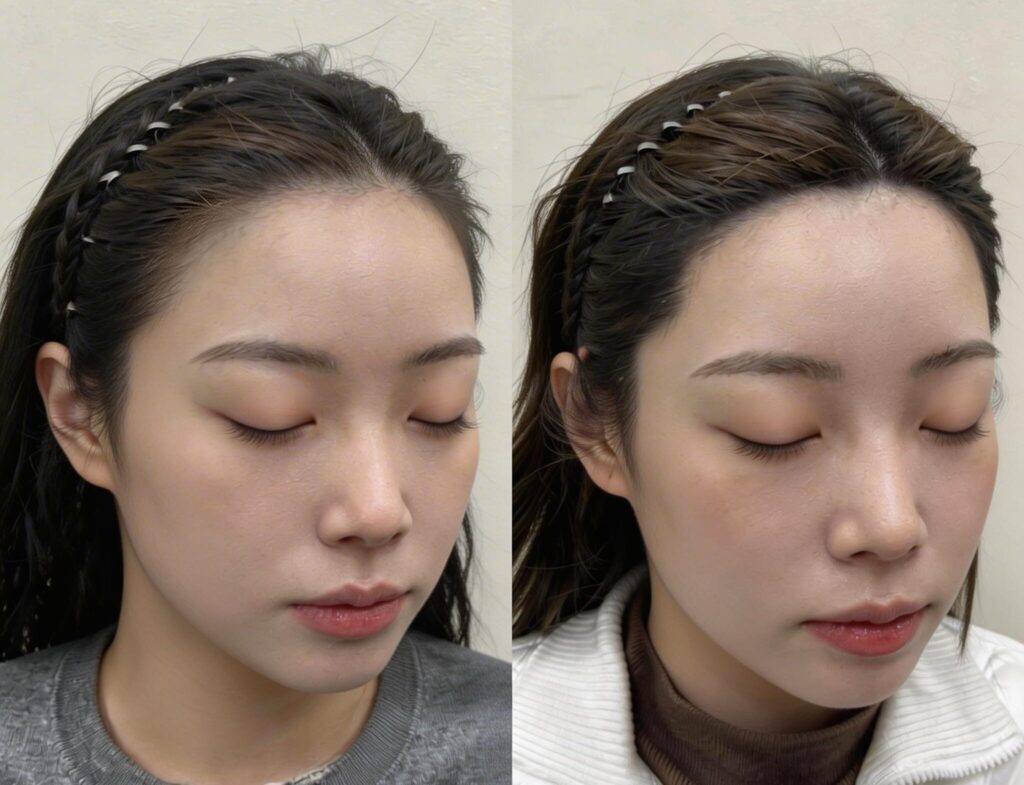 여성 헤어라인 두피문신 시술 전후 비교, 정면